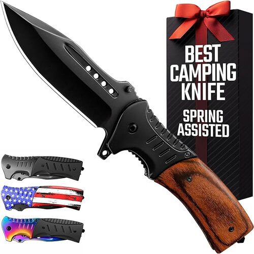 Spring-Assisted-Pocket-Knife-with-Wood-Handle